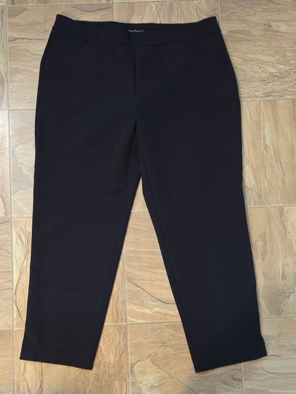 Womens Navy Blue Straight-Leg Crop Pull On Dress Pants
